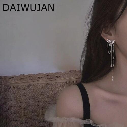 1 PC Korean Temperament Geometric Crystal Drop Earrings For Women 925 Silver Long Tassel Pendant Earrings Wedding Party Jewlery