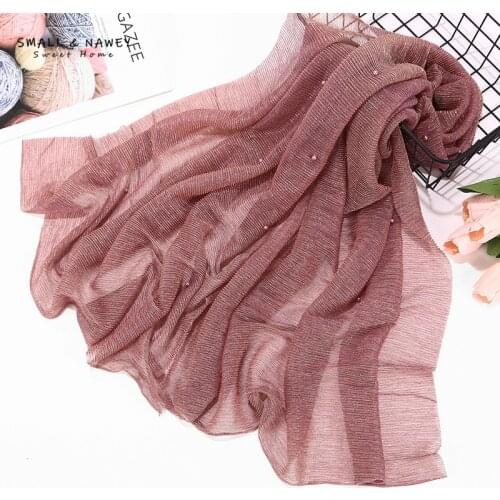 75*180CM Fashionable Headscarf Elastic Golden Nail Pearl High-end Hui Womens Headscarf Hijab Accessories Scarf Shawl Wholesale