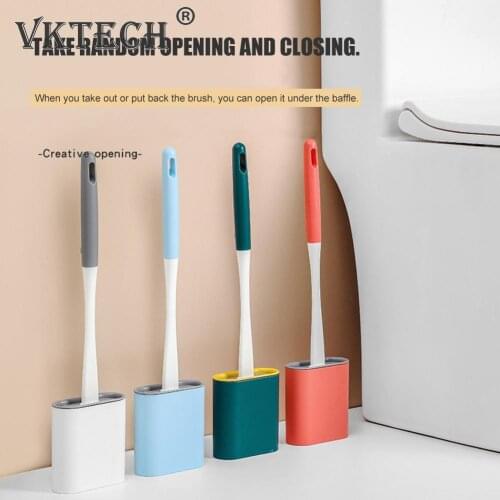 Silicone Toilet Brush Gap Cleaner with Holder Flat Head Hanging Type Kitchen Gadget Leak Proof with Base Accessories Bathroom To