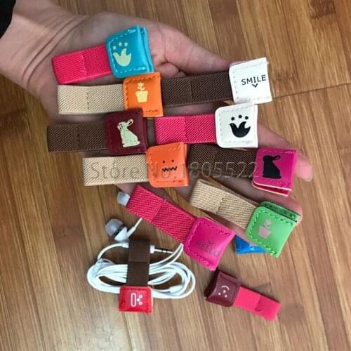 Cute 6PCS PU Leather Earphone Heaphone Winder Cable Cord Organizer Holder For iphone Samsung Mobile Phone USB Data Line