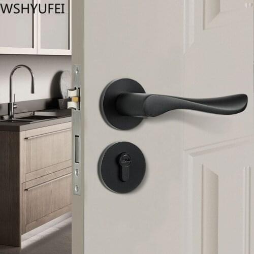 Modern Black Door Handle Indoor Split Lock Mute Bedroom Room Door Lock Luxury Anti-theft Lock Core Hardware Accessories