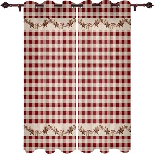Country Style Retro Red Plaid Modern Curtains for Living Room Luxury Window Treatments Bedroom Kitchen Curtains Drapes