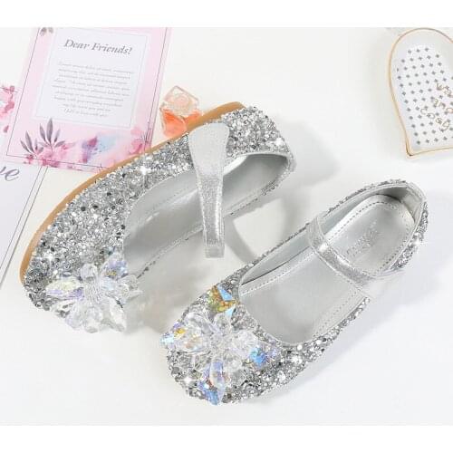 Sparkling Children Shoes For Girls Princess Dress Shoes For Party Wedding Rhinestone With Sequins Bling Glitter Kids Flats Shoes