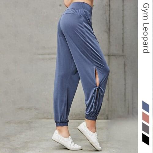 Loose Yoga Pant High Waist Ankle strap Elastic band Running jogger pants Women Calf ties strap dance training trouser Sweatpants