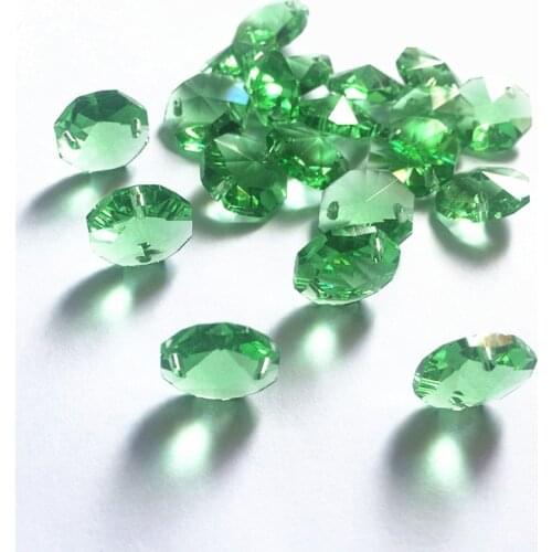 Top Quality 100pcs/lot 14MM Light Green Crystal Octagonal Beads Glass Chandelier Lighting Parts Diy Garland Strand Accessories
