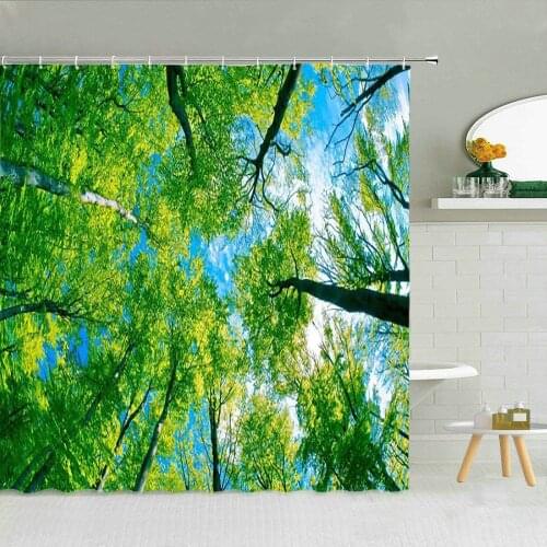 Green Bamboo Forest Landscape Shower Curtain Fabric High Quality Bathroom Supplies Home Decor With Hooks Cloth Curtains Washable
