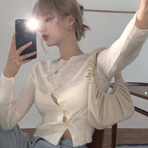 Women Knitting Tops Women Irregular Buttons Long Sleeve Autumn Sweater Office Ladiy Sexy Fall Cardigan sweater Women Top
