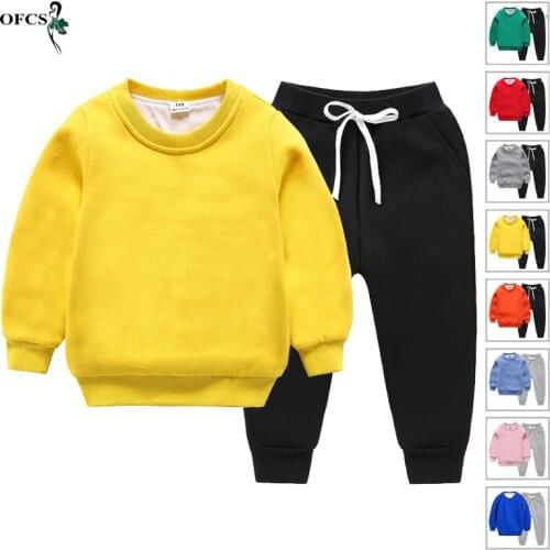 Hot Winter Boys Girls Suit Long Sleeve Solid T-shirt Tops+Pants Sweatshirt 2PCS/Set Toddler Kids Sports Tracksuit Casual Outfit