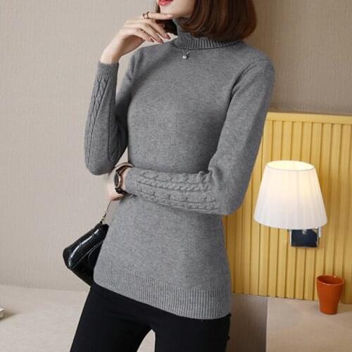 2019 White turtleneck sweater and small fresh thick slim tight all-match knitted shirt Long Sleeve Jumper Pull Femme Pullovers