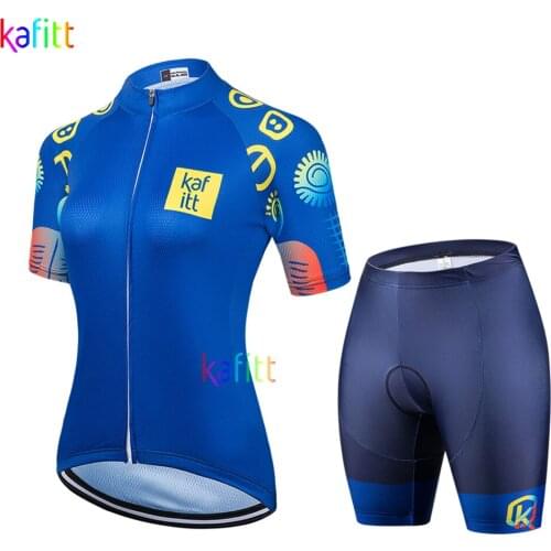 2021 Kafitt Blue Womens Short Sleeve Jersey Sets Professional MTB Cycling Clothing White Ropa Ciclismo Triathlon Uniform Summer