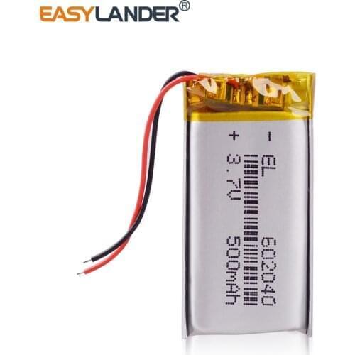 3.7V 500mAh 602040 Lithium Polymer Li-Po ion Rechargeable Battery For DIY Mp3 GPS PSP video pen camera bluetooth Headphone