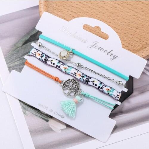 3pcs/set Handcraft Boutique Fashion Multilayer Crystal Stone Beads Strand Bracelets Tassel Bangles Pulseras Womens Boho Mujer