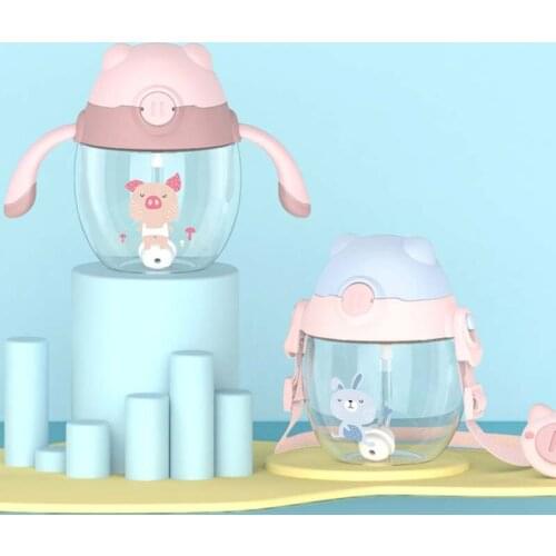 300ml Tritan Cartoon Baby Water Cup Leak-proof Bottle with Handle & Rope Kettle Boy Girl Children Day Gift