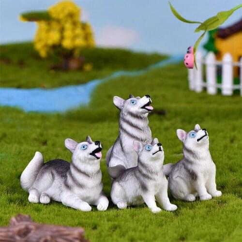 4PCS Miniature Christmas Halloween Resin Miniatures Dog Husky Figurines Home Decor Decoration Accessories Fairy Garden Bonsai
