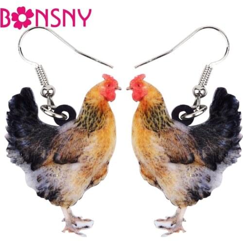 Bonsny Acrylic Elegant Chicken Hen Earrings Big Long Dangle Drop Farm Animal Jewelry For Girl Women Ladies Teens Bulk Gift Biddy