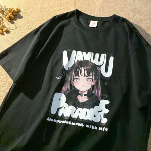 Anime Y2K kawaii oversized cute Casual Tops Summer Fashion Punk base o-neck Short-Sleeve Unisex Streetwear tshirt Women Wild top
