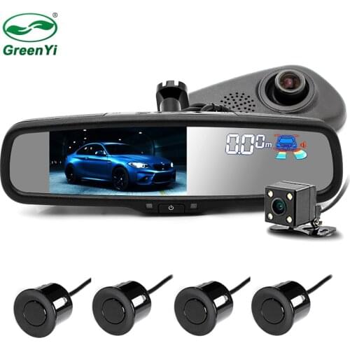 GreenYi Car Video Parking Radar Sensor With 1920x1080P 5" Car Mirror DVR Parking Monitor Dual Lens With Original Bracket