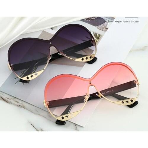 Oversize Round Lady Sunglasses Rimless Frame Metal Women Eyeglasses UV400 Super Lage Lens Sun Glasses Star Design Men Eyewear