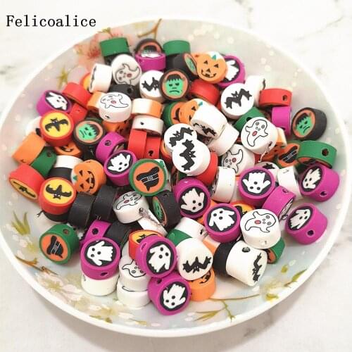 20pcs 10mm New Halloween Beads Polymer Clay Beads Polymer Clay Spacer Loose Beads For Necklace DIY Bracelet Accessories