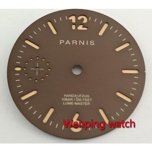 Parnis 35.4mm brown coffee watch dial Fit ETA 6497 seagull st3600 hand winding movement P910