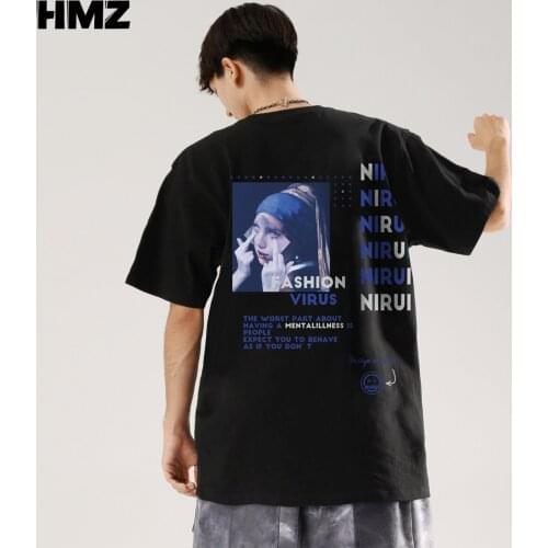 HMZ Hip Hop Streetwear Harajuku T Shirt Spoof Print Tshirt 2021 Men Summer Short Sleeve T-Shirt Cotton Loose Tops Gothic Tee Men