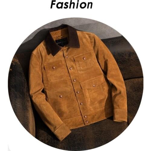 Free shipping.plus Brand classic men genuine leather Jacket,casual style leather jackets,Vintage Cow suede coat,quality sales