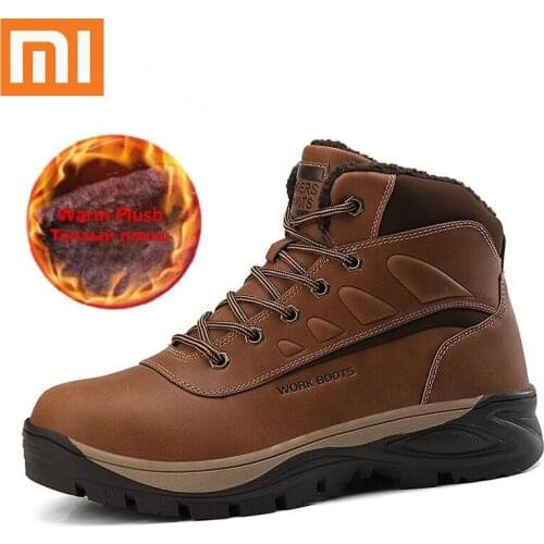 Xiaomi Mens Boots Thick Plush Warm Mens Snow Boots Waterproof Mens Ankle Boots Outdoor Non-slip Hiking Boots Work Boots