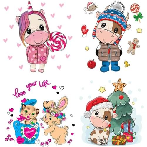 Unicorn Iron On Transfers For Clothing Vinyl Cartoon Heat Transfer Stickers Ironing Patches For Clothes For Women Baby T-shirts