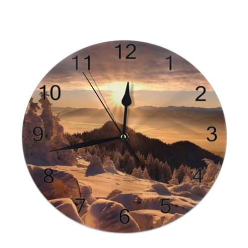 10inch Wall-Clock Nature Scenery Numeral Digital Dial Mute No Ticking Sound Battery Operated Clocks for Home Living Room