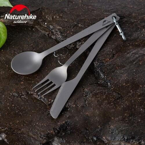 Naturehike Outdoor Camping Tableware Lightweight Titanium Tableware Knife Fork Spoon Portable Titanium Knife Fork Camping Picnic
