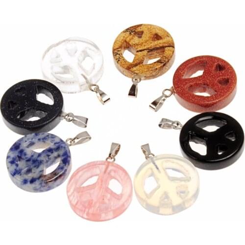 New Mix Color Clear Quartz Gold Sand Stone Peace Sign Christmas 22MM Jewelry Pendants Diy Finding For Bracelet Necklace Charms