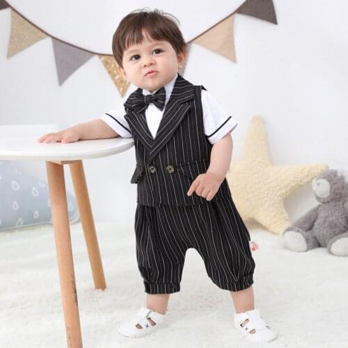 New born baby clothes Gentleman Boy Bow Tie Vest Jumpsuit Suit summer outfit baby boy party dress children kids clothes 3-18M