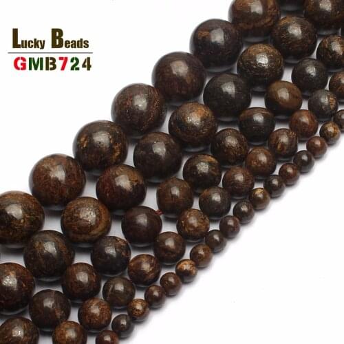 Wholesale 4.6.8.10. 12mm Natural Bronzite Round Stone Beads For DIY Jewelry Making Bracelet Charms Necklace 15" Pick Size F00104