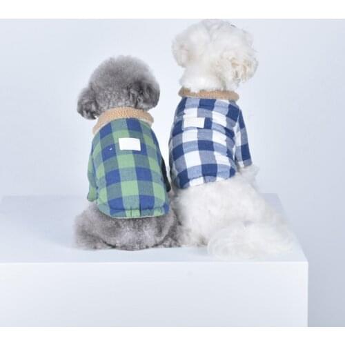 Autumn Winter Warm Dog Clothes Lamb Fur Collar Plaid Cotton Coat Small Medium-sized Dog Teddy Cat Pet Coat Dog Jacket