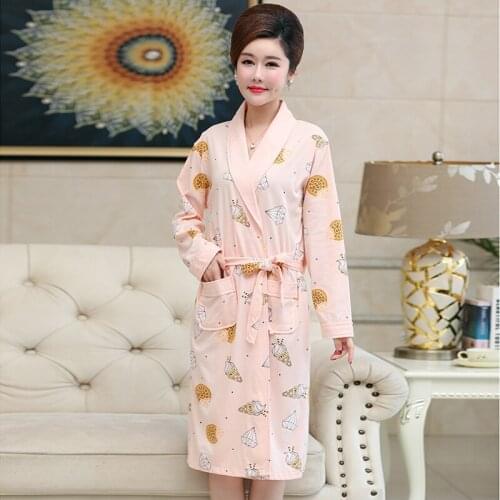 Autumn Sexy Robe Knitted Cotton Robes For Women Sleepwear Long Sleeve Kimono Bathrobe Loose Plus Size L-3XL Female Dressing Gown