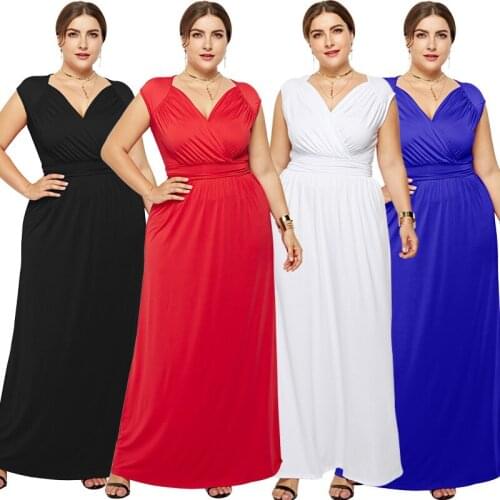 Hot fashion solid color sexy V-neck sleeveless evening dress large dress