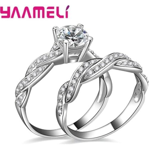 Sweet Fashion 925 Sterling Silver Twisted Geometric Finger Jewelry Party Gifts Wedding Engagement Cubic Zirconia Rings