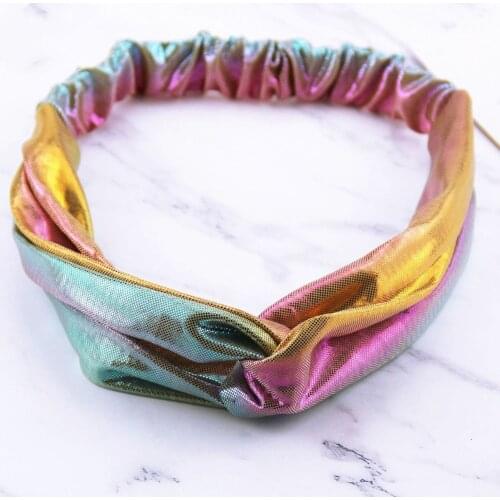 1PCS New Women Explosion models rainbow metallic cross color hair band Gradient hair accessories wash hair band Headwear