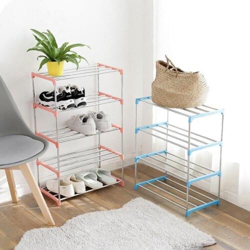 3/4 Layers Shoe Rack Assembled Easy Installation Stainless Steel Household Slipper Storage Shelf for Home