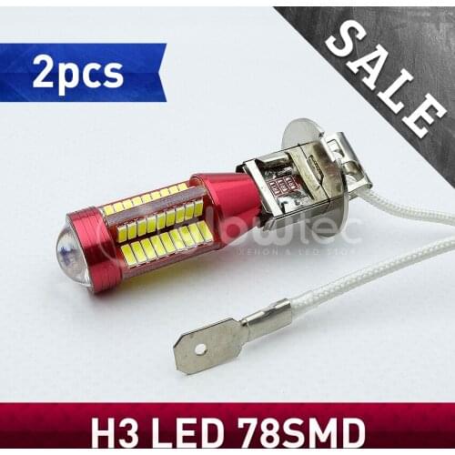 SALE 2 pcs LED H3 78 SMD 4014 lens LED Headlight Lamp 78smd Bulb external Fog light lamps White 12V to 18V GLOWTEC