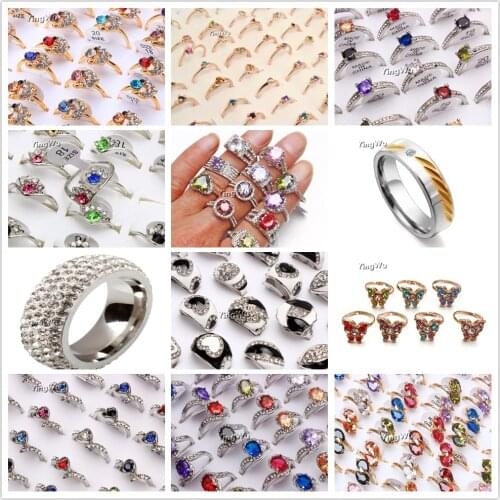 Yingwu Minimalism Alloy Stainless Steel Rings Romantic Rhinestone Zircon Engagement Wedding Rings For Women Girls Jewelry