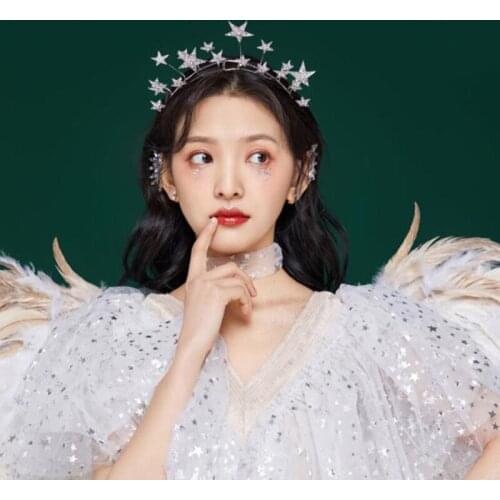 Luxury Sparkly Crystal Star Tiaras Crowns Hair Hoop Silver Plated Bride Headdress Rhinestone Hairbands Wedding Hair Accessories