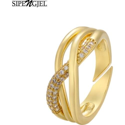 SIPENGJEL Fashion Cubic Zircon Multilayer Rings Gold And Silver Color Adjustable Open Finger Rings For Women Jewelery 2021