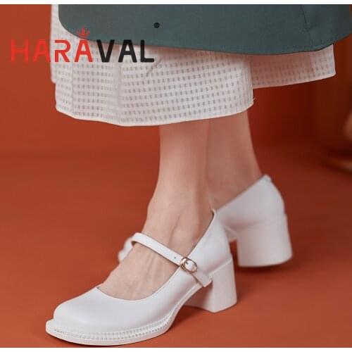 HARAVAL Women Pumps Shoes High Heels Square Toe Classics White Black Round Toe Mary Janes Spring/Autumn Buckle Strap Shoes A264