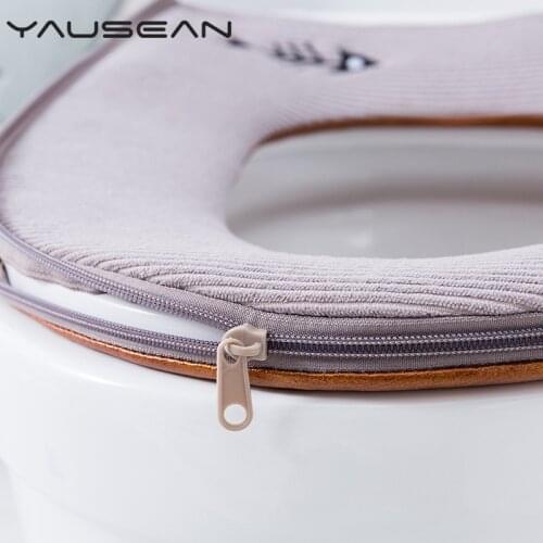 1PCS kitten leather velvet zipper Warm Soft Toilet Cover Seat embroidery Lid Pad Closestool Protector Mats Bathroom Accessories