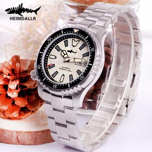 HEIMDALLR Vintage Abalone Mens Diving Watch Sapphire 200M Waterproof NH36A Automatic Mechanical Panoramic Luminous Males Watch