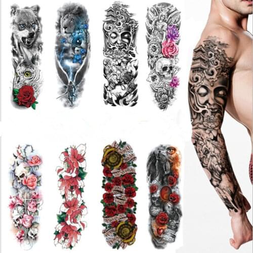 Waterproof Temporary Tattoo Sticker Full Arm Large Skull Old School Tatoo Stickers Flash Fake Tattoos for Men Women Hot Sale