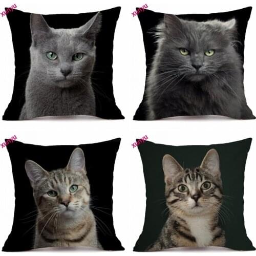 XUNYU Cute Animal Cushion Cover 45x45cm Pet Cat Pillow Case Linen Pillowcase Home Decorative Throw Pillow Cover for Sofa Bedroom