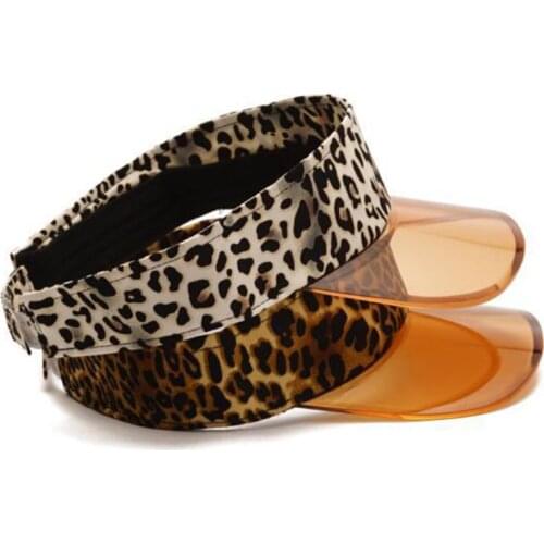 Ladies Women Empty Top Vintage Leopard Baseball Cap Vacation Outdoor Transparent PVC Panel Wide Brim Adjustable Beach Sun Hat