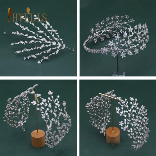 A253 Zircon Leaf Tiaras Wedding Headpiece for Bride Queen Tiara Wedding Crown Bridal Hair Jewelry for Women Royal Bride Headwear